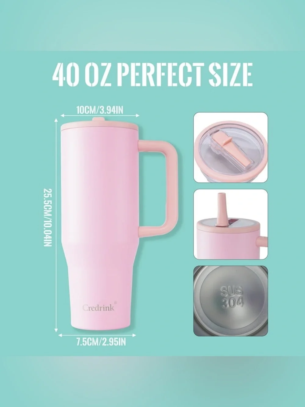 Credrink 40oz Stainless Steel Insulated Tumbler with Handle and Straw
